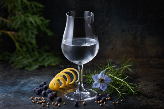 Klarer Gin mit Wacholderbeeren, Zitronenzeste, Koriander und frischen Botanicals