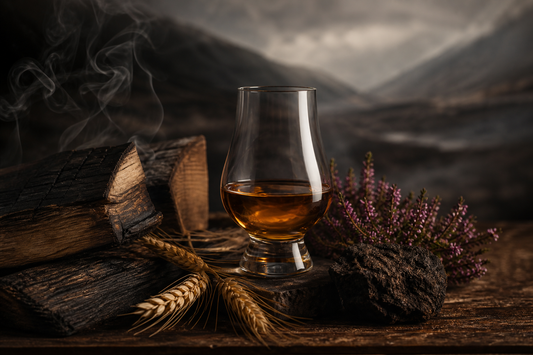 Scotch Whisky mit Gerste, Heidekraut, Torf und rauchiger Eichenholz-Atmosphäre
