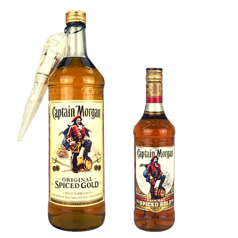 Captain Morgan Spiced Gold 3l – 3-Liter-Flasche mit Größenvergleich – Vorderansicht