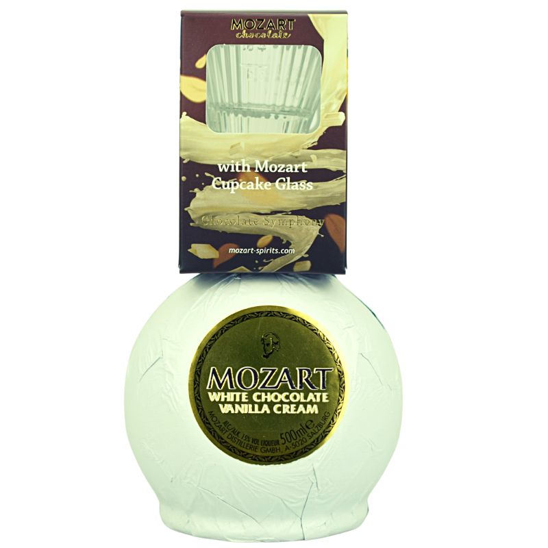 Mozart White Chocolate Vanilla Cream mit Glas – Produktansicht