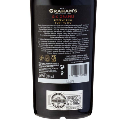 Graham's Six Grapes Reserve Port 0,75 l – Rückansicht mit Rückenetikett