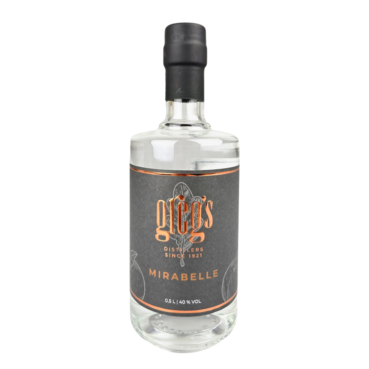 Gregs Mirabelle Obstbrand 0,5 l – Vorderansicht