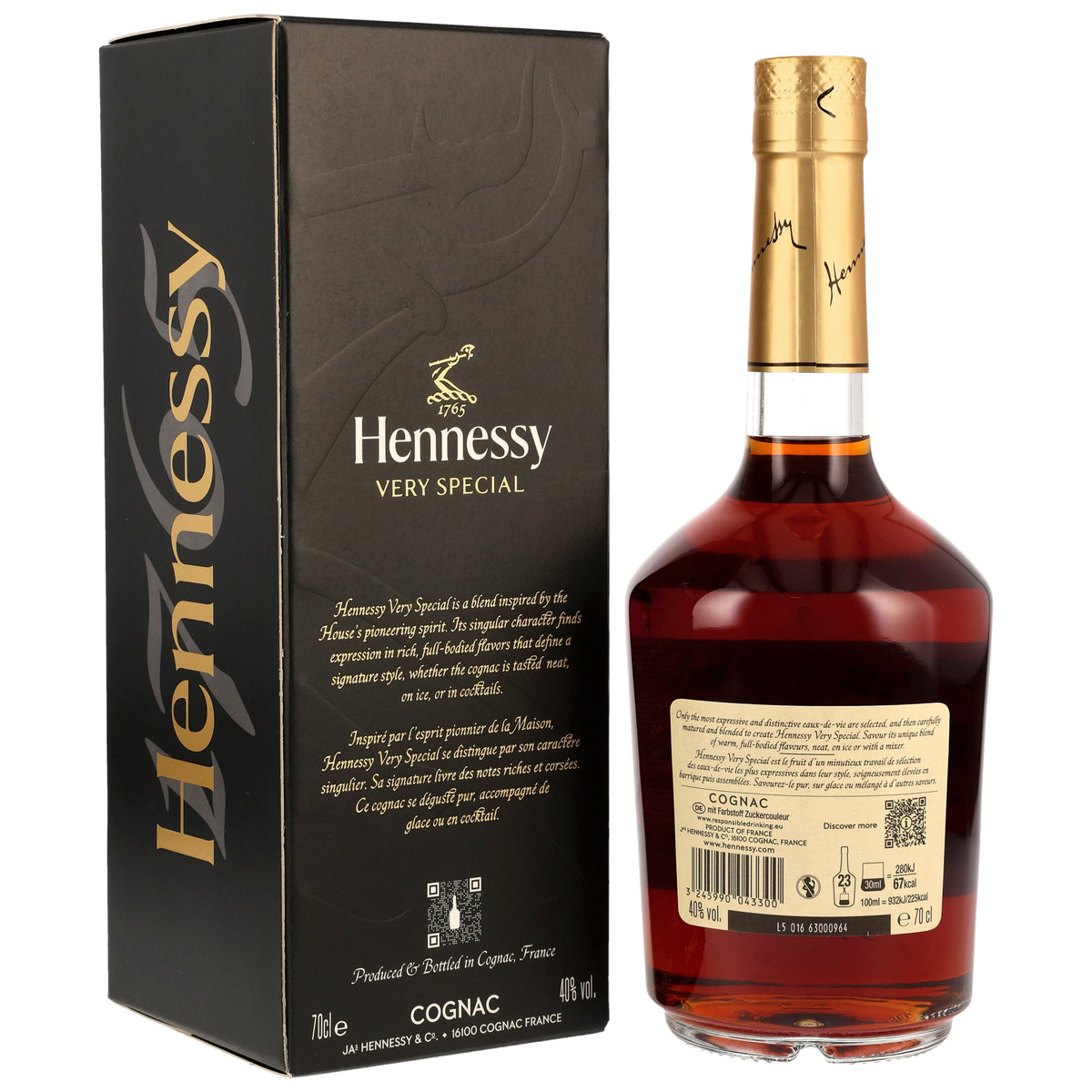 Hennessy V.S Cognac 0,7 l mit Geschenkbox – Rückansicht