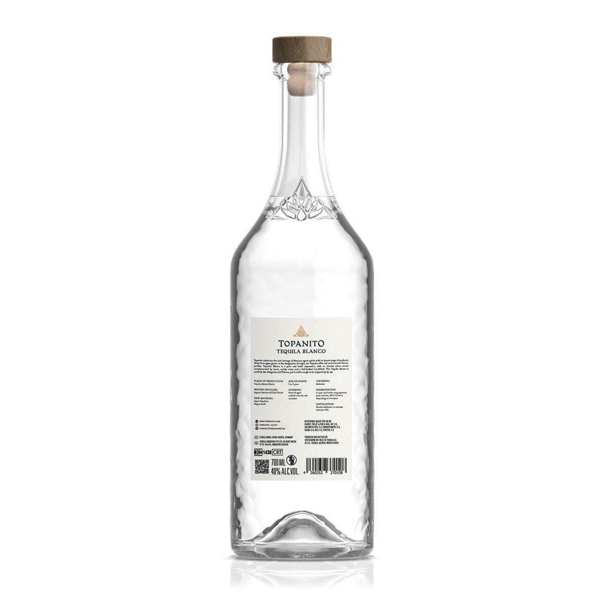 Topanito Blanco Tequila 0,7 l mit 40 % Vol. – Rückansicht